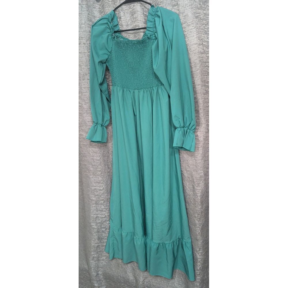 Green Women's Peasant Boho Off Shoulder‎ Long Sleeve Dress Large